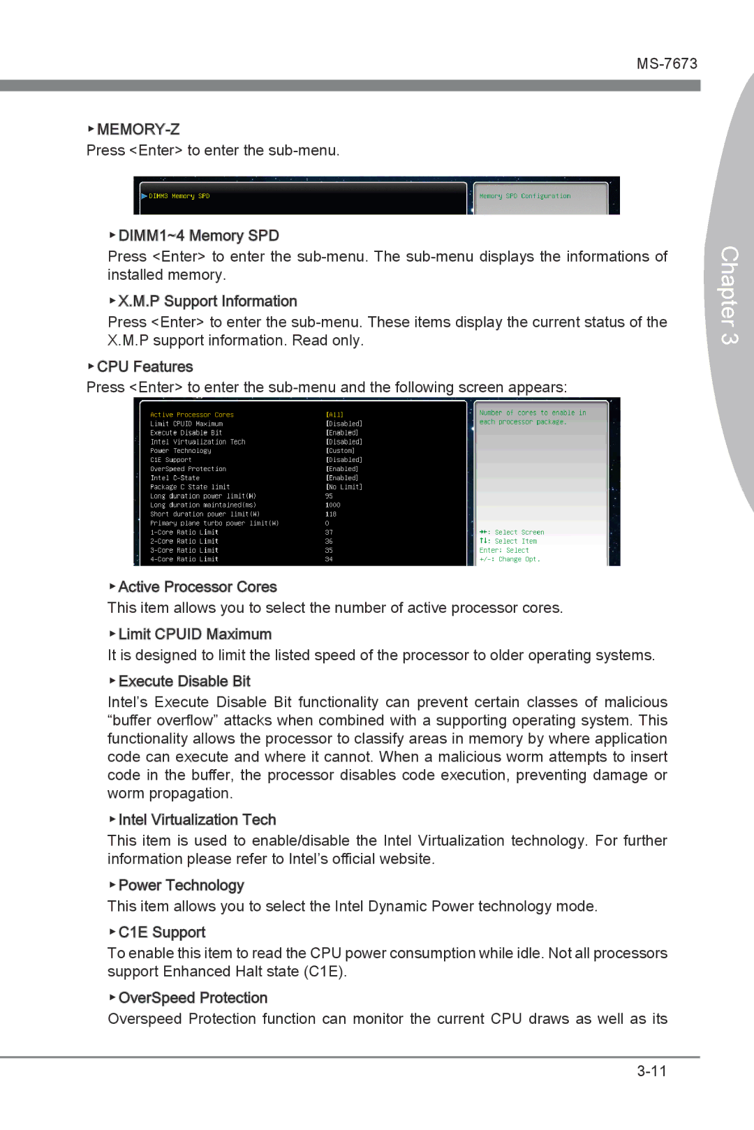 MSI P67A-G43 (B3) manual Memory-Z 