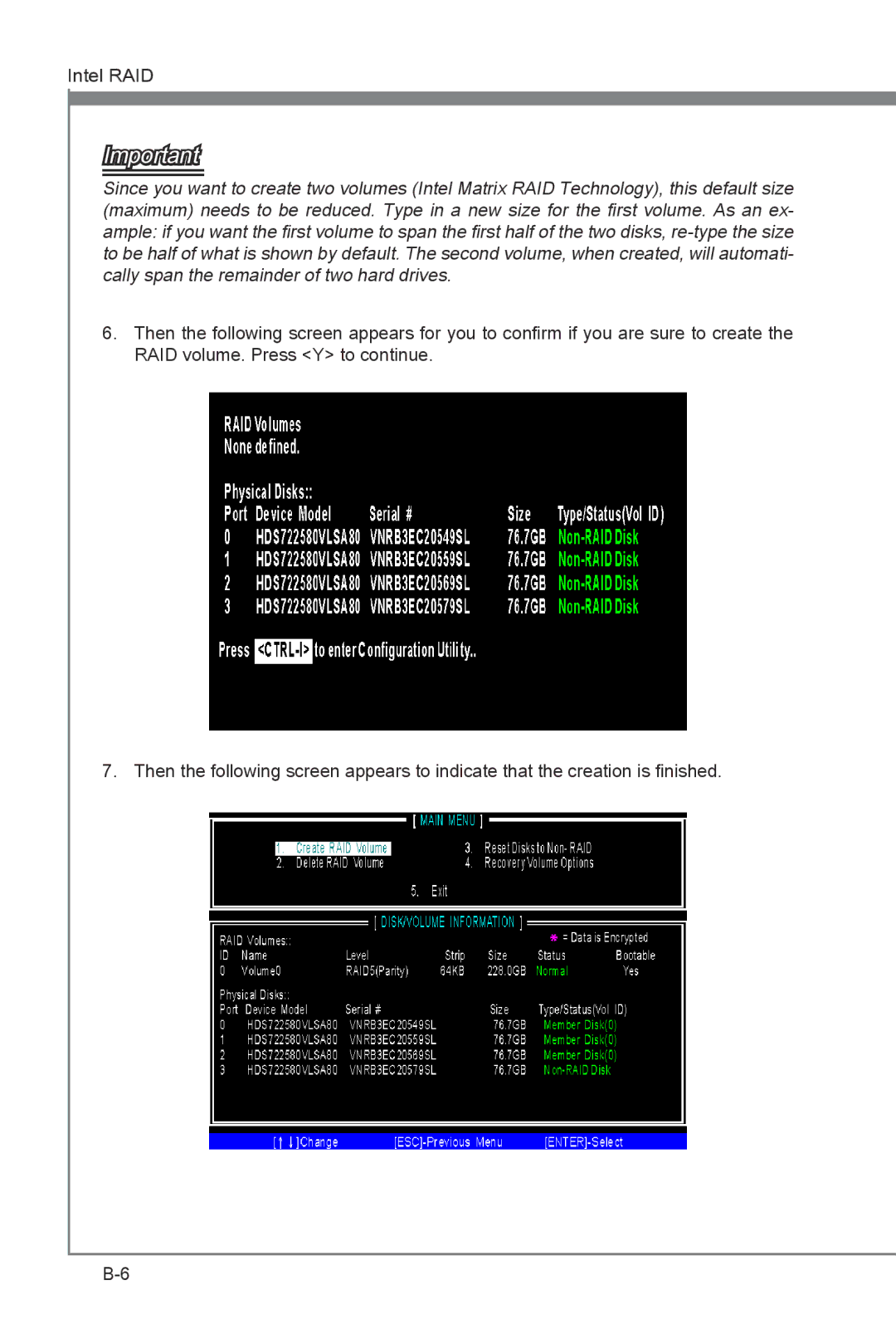 MSI P67A-G43 (B3) manual Intel RAID 