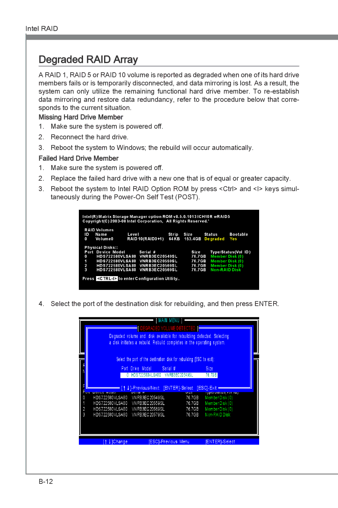 MSI P67A-G43 (B3) manual Degraded RAID Array 