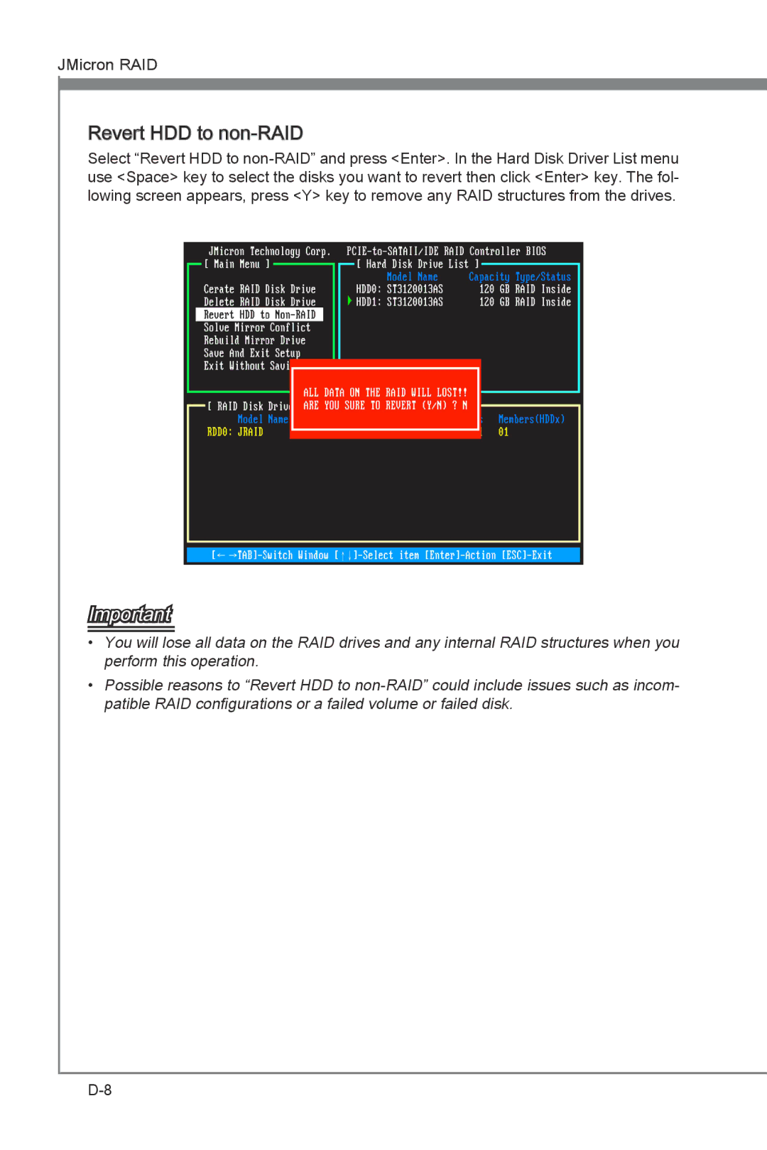 MSI P67A-GD55 (B3) manual Revert HDD to non-RAID 