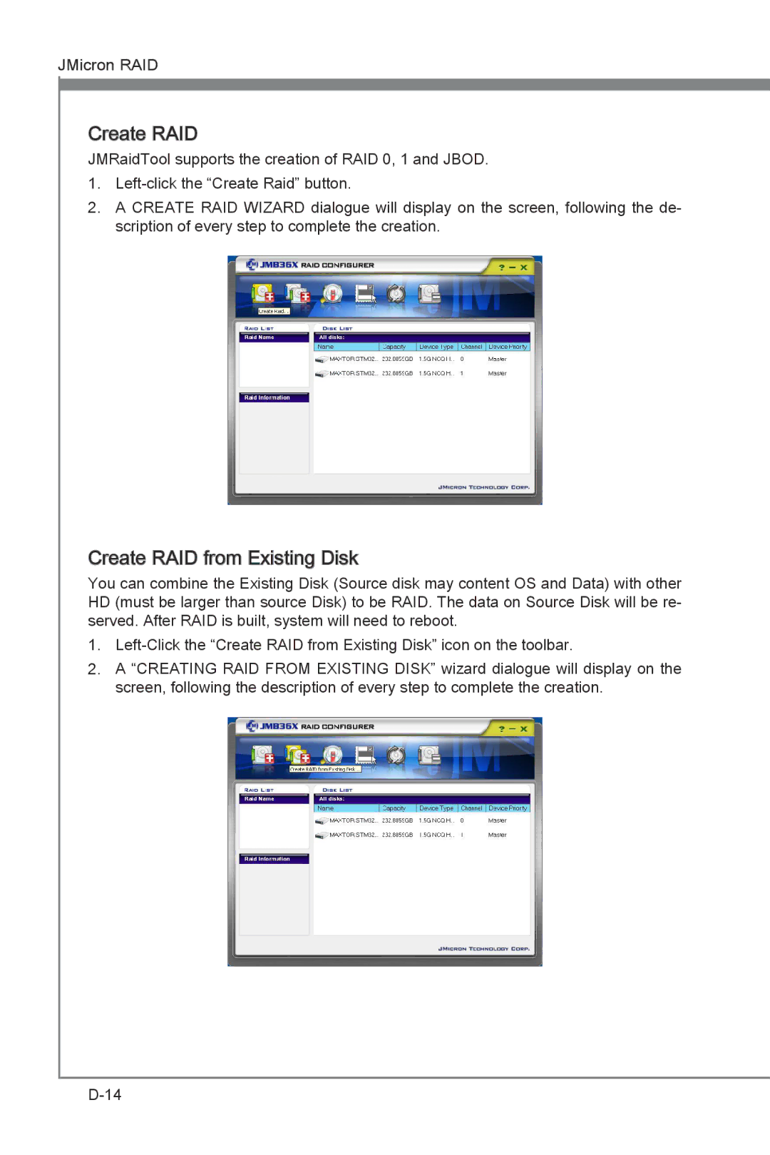 MSI P67A-GD55 (B3) manual Create RAID from Existing Disk 