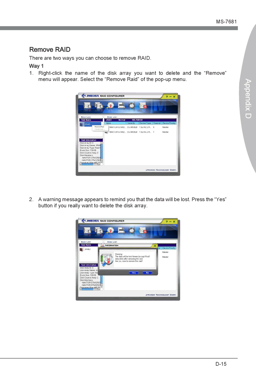 MSI P67A-GD55 (B3) manual Remove RAID 