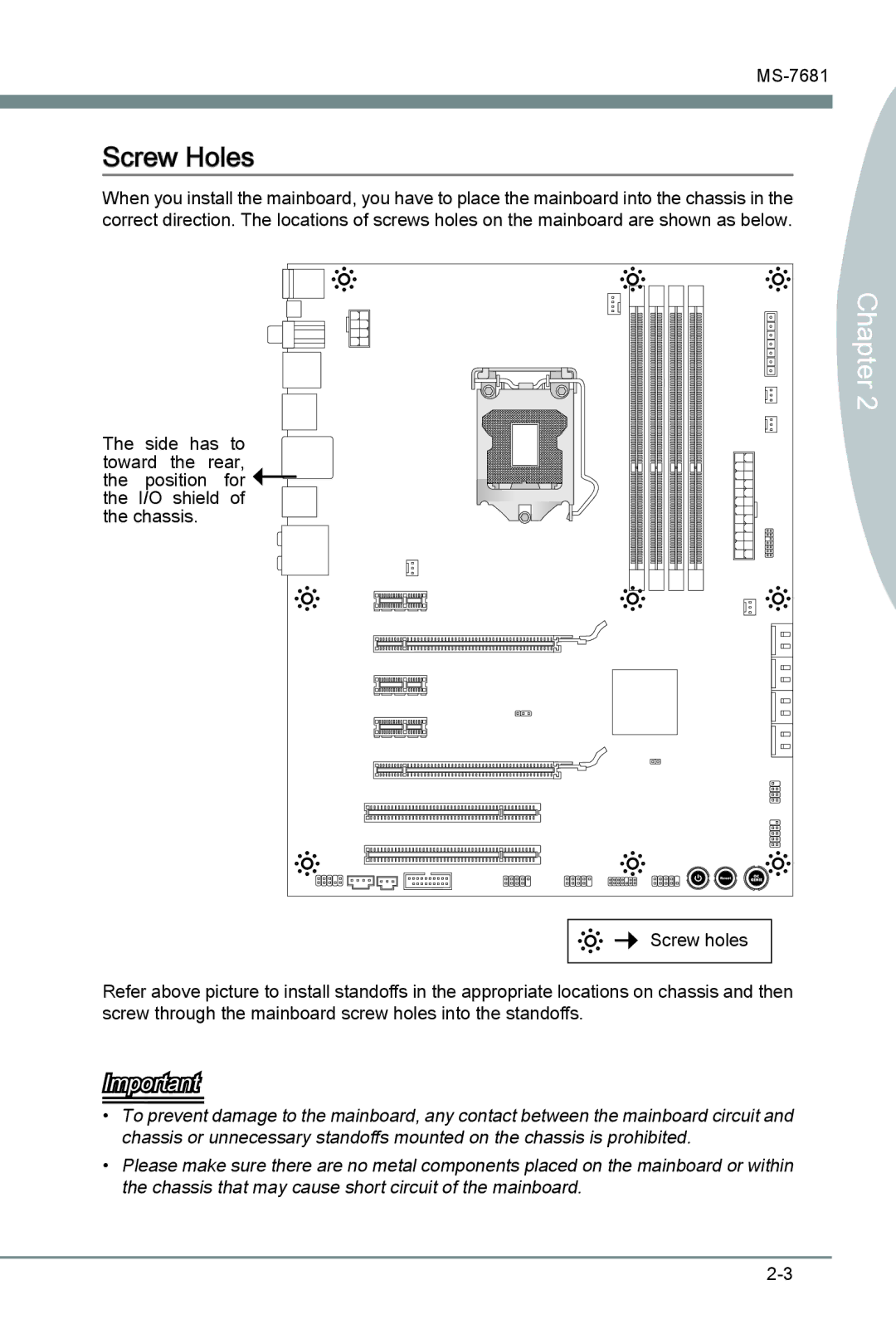 MSI P67A-GD55 (B3) manual Screw Holes 