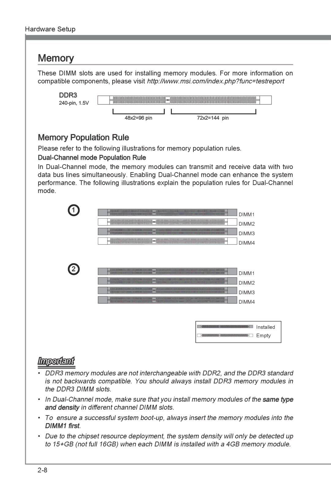 MSI P67A-GD55 (B3) manual Memory Population Rule 