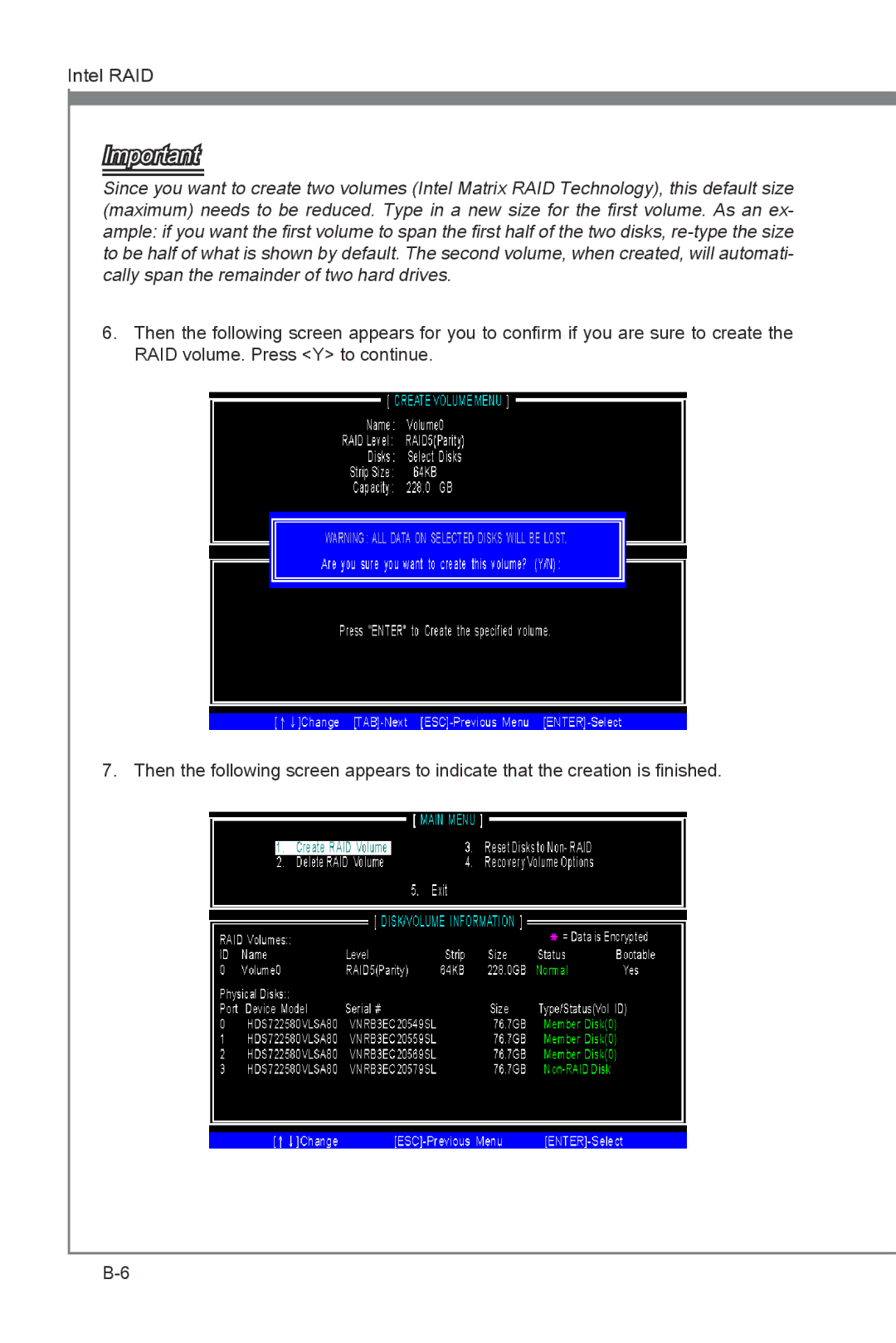 MSI P67A-GD55 (B3) manual Intel RAID 