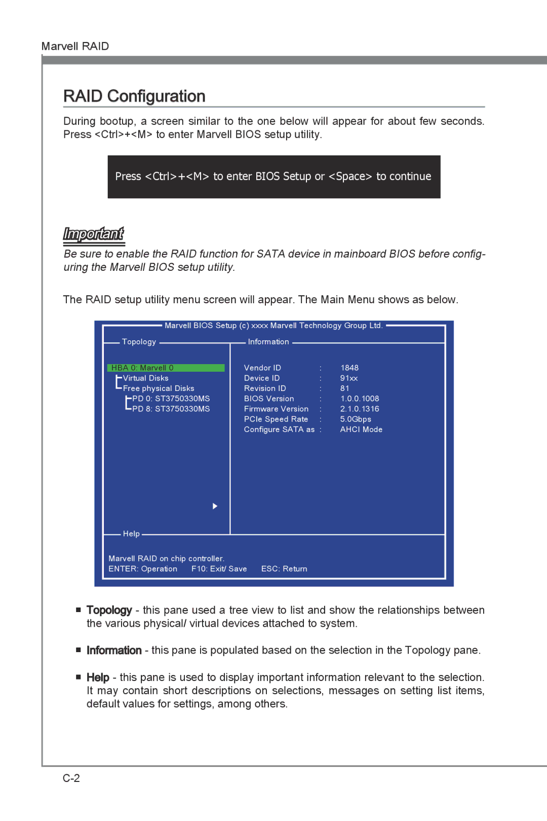 MSI P67A-GD55 (B3) manual RAID Configuration, Press Ctrl+M to enter Bios Setup or Space to continue 