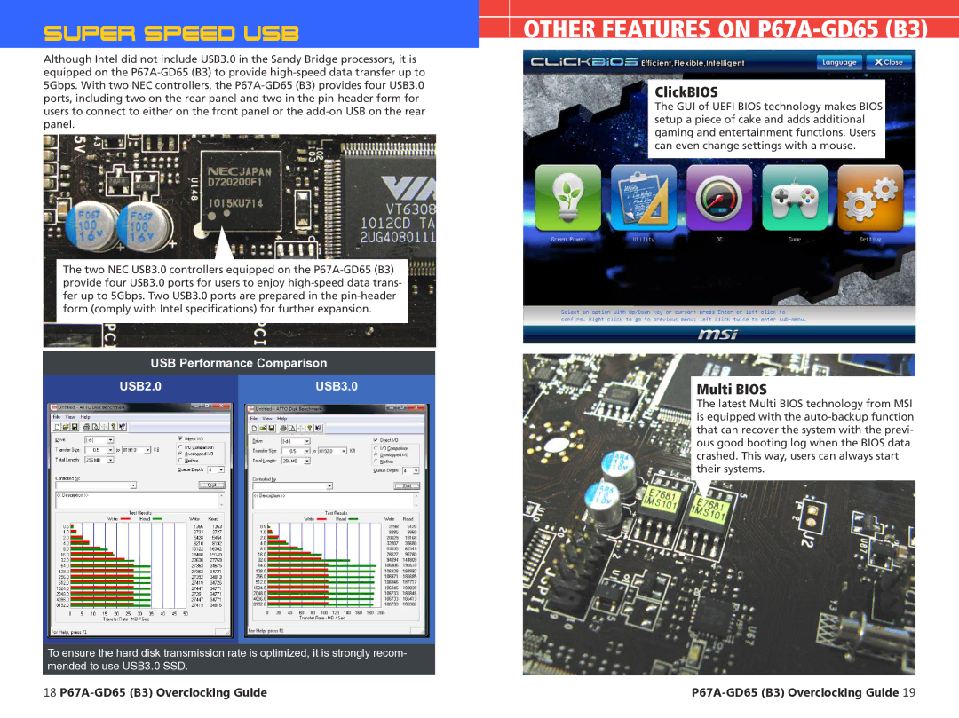 MSI P67A-GD65 (B3) manual Super Speed USB, USB Performance Comparison USB2.0USB3.0 