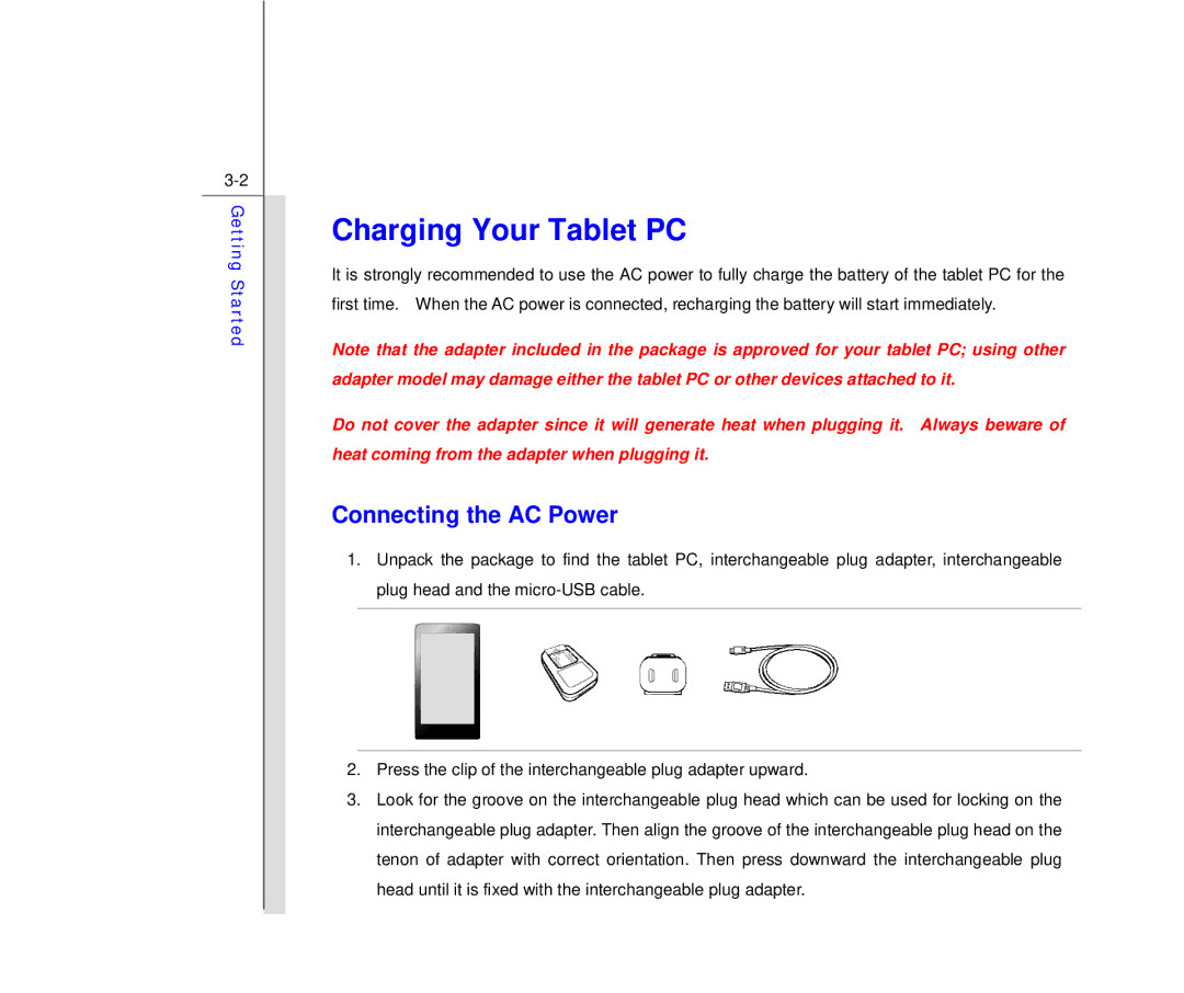 MSI Primo 73K manual Charging Your Tablet PC, Connecting the AC Power 