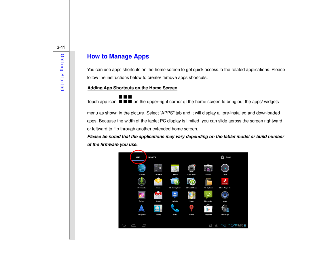 MSI Primo 91, N913 manual How to Manage Apps, Adding App Shortcuts on the Home Screen 