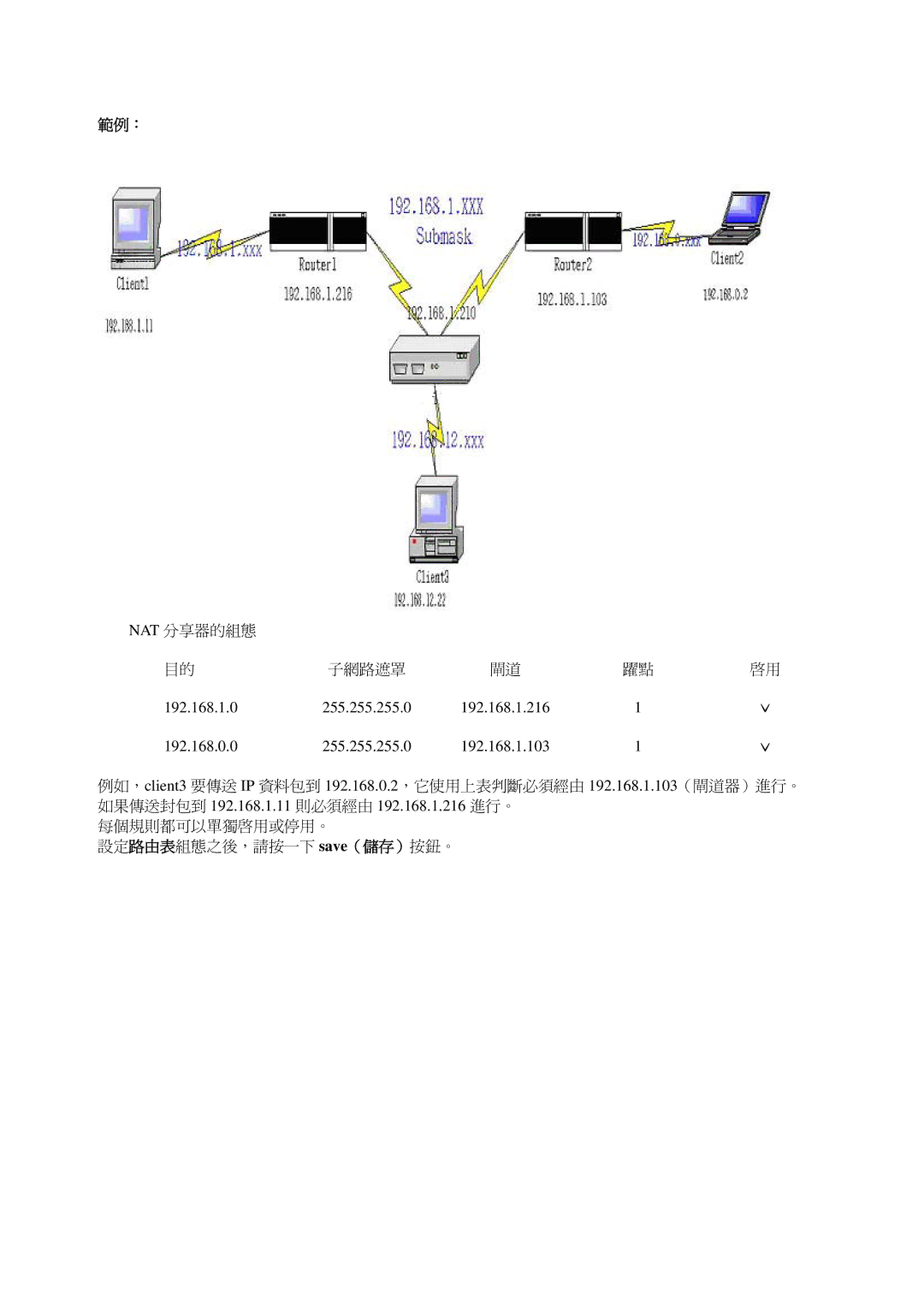 MSI RG54GS2 manual 每個規則都可以單獨啟用或停用。 設定路由表組態之後，請按一下 save（儲存）按鈕。 