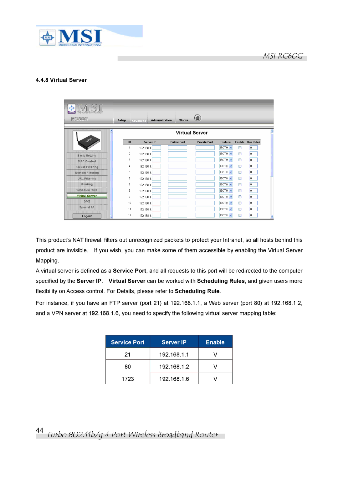 MSI RG60G manual Virtual Server 