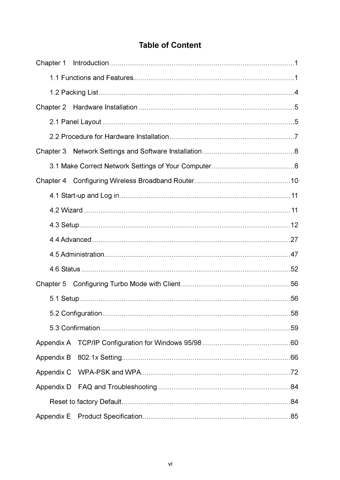 MSI RG60G manual Table of Content 