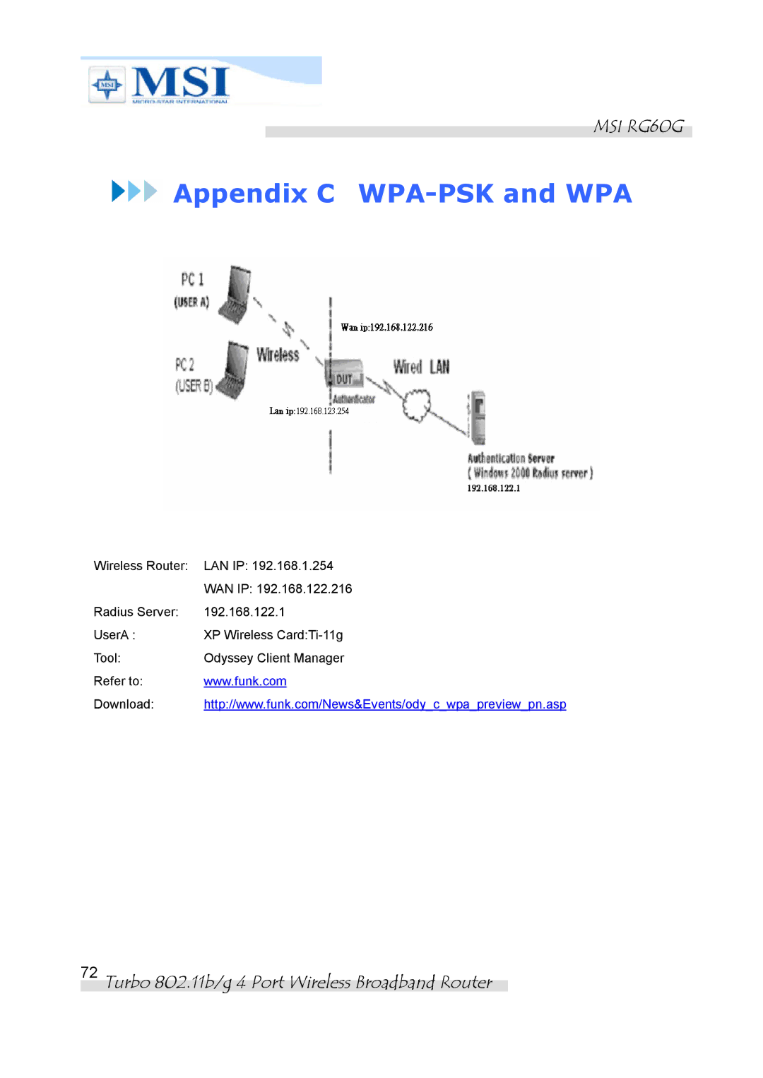 MSI RG60G manual Appendix C WPA-PSK and WPA 