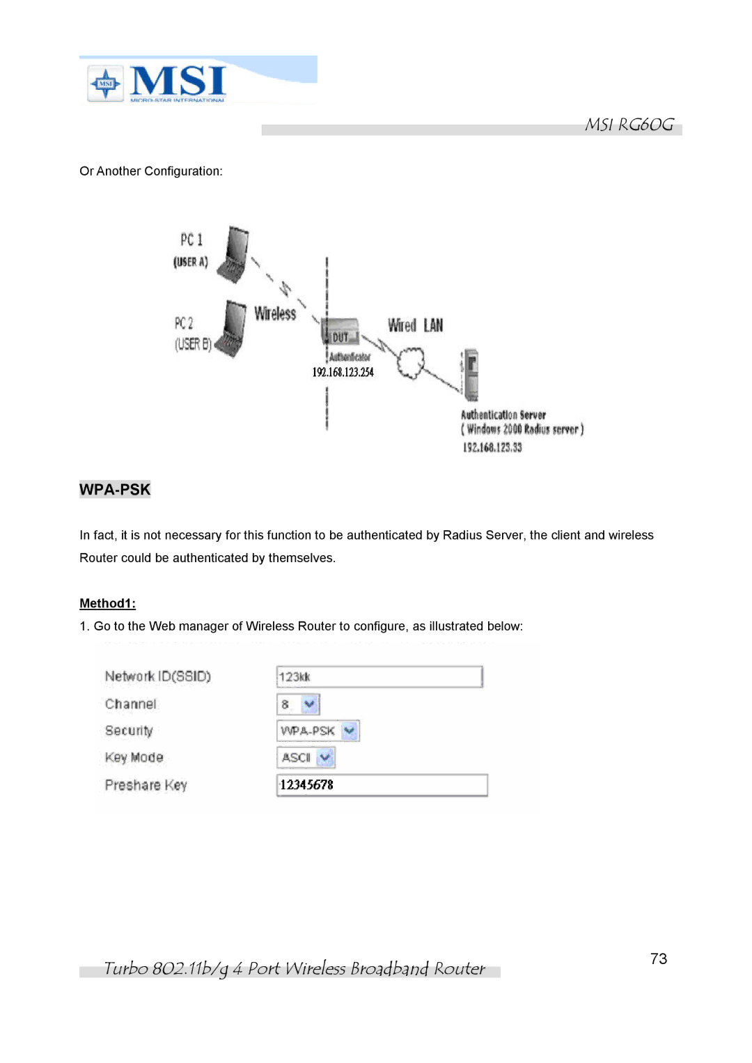 MSI RG60G manual Wpa-Psk, Method1 