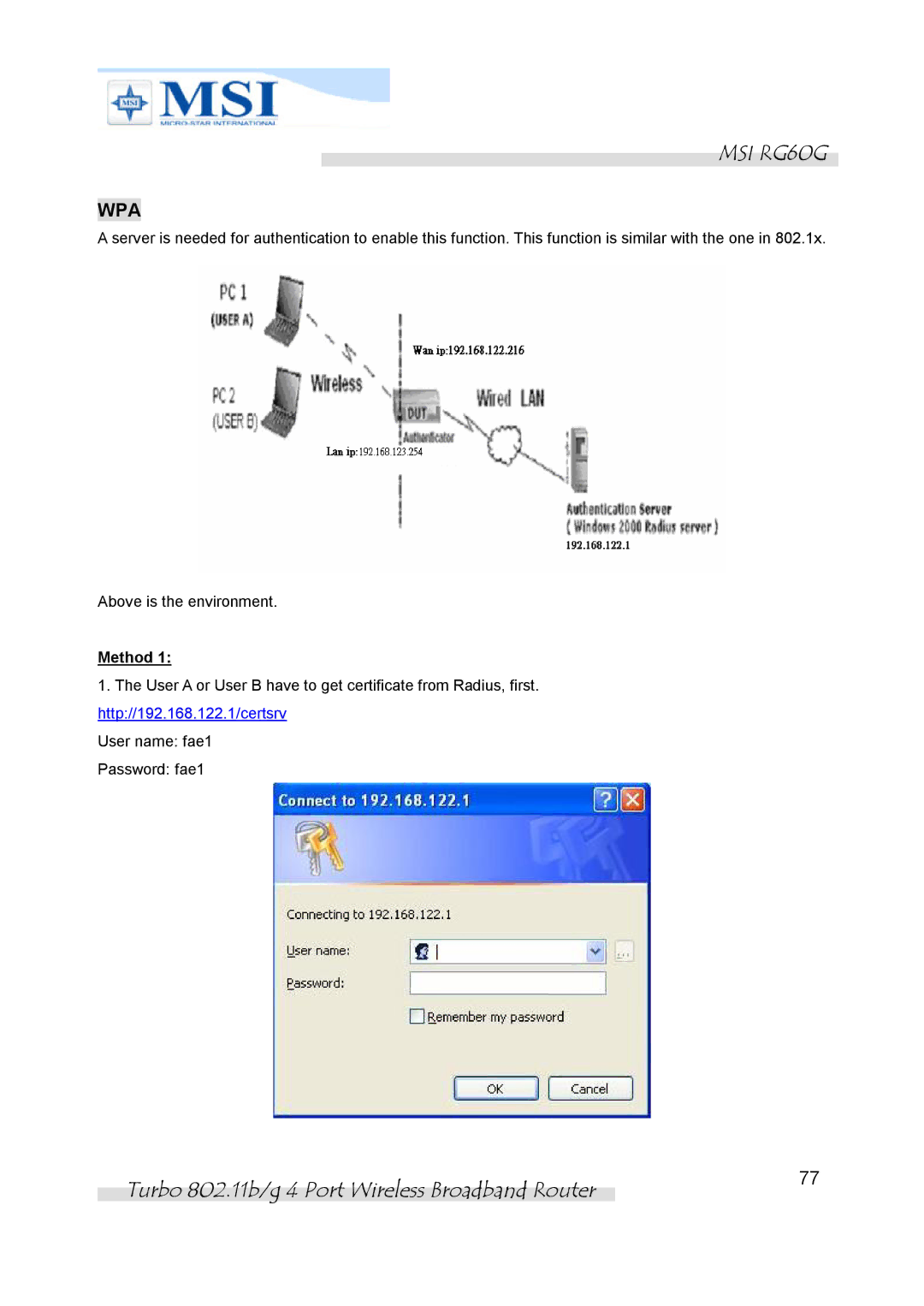 MSI RG60G manual Wpa, Method 