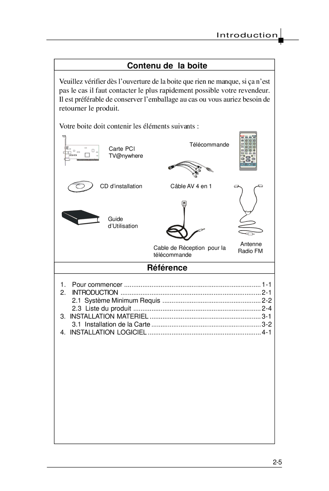 MSI TV@nywhere Plus manual Contenu de la boite 