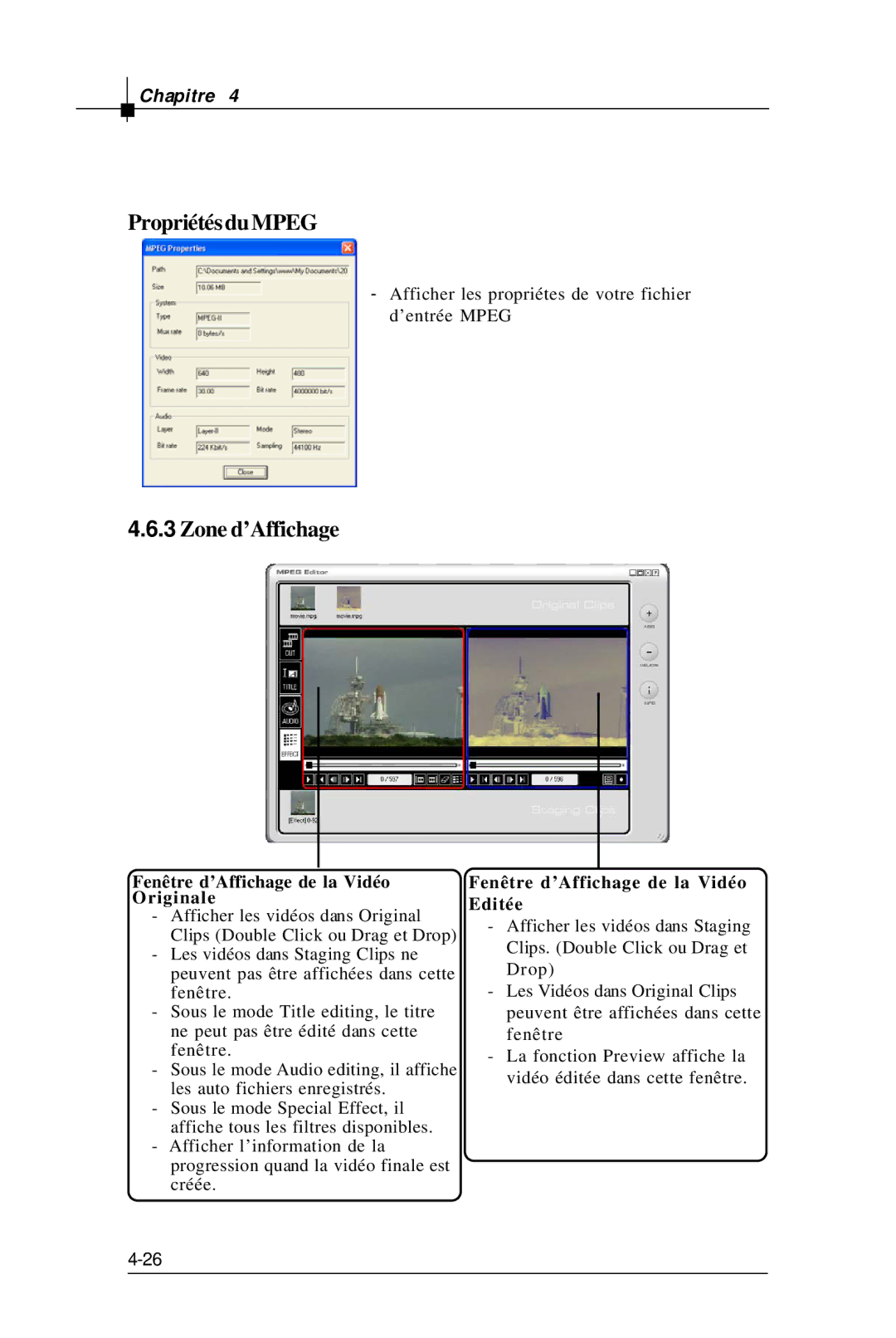 MSI TV@nywhere Plus manual PropriétésduMPEG, Zone d’Affichage, Fenêtre d’Affichage de la Vidéo Originale 