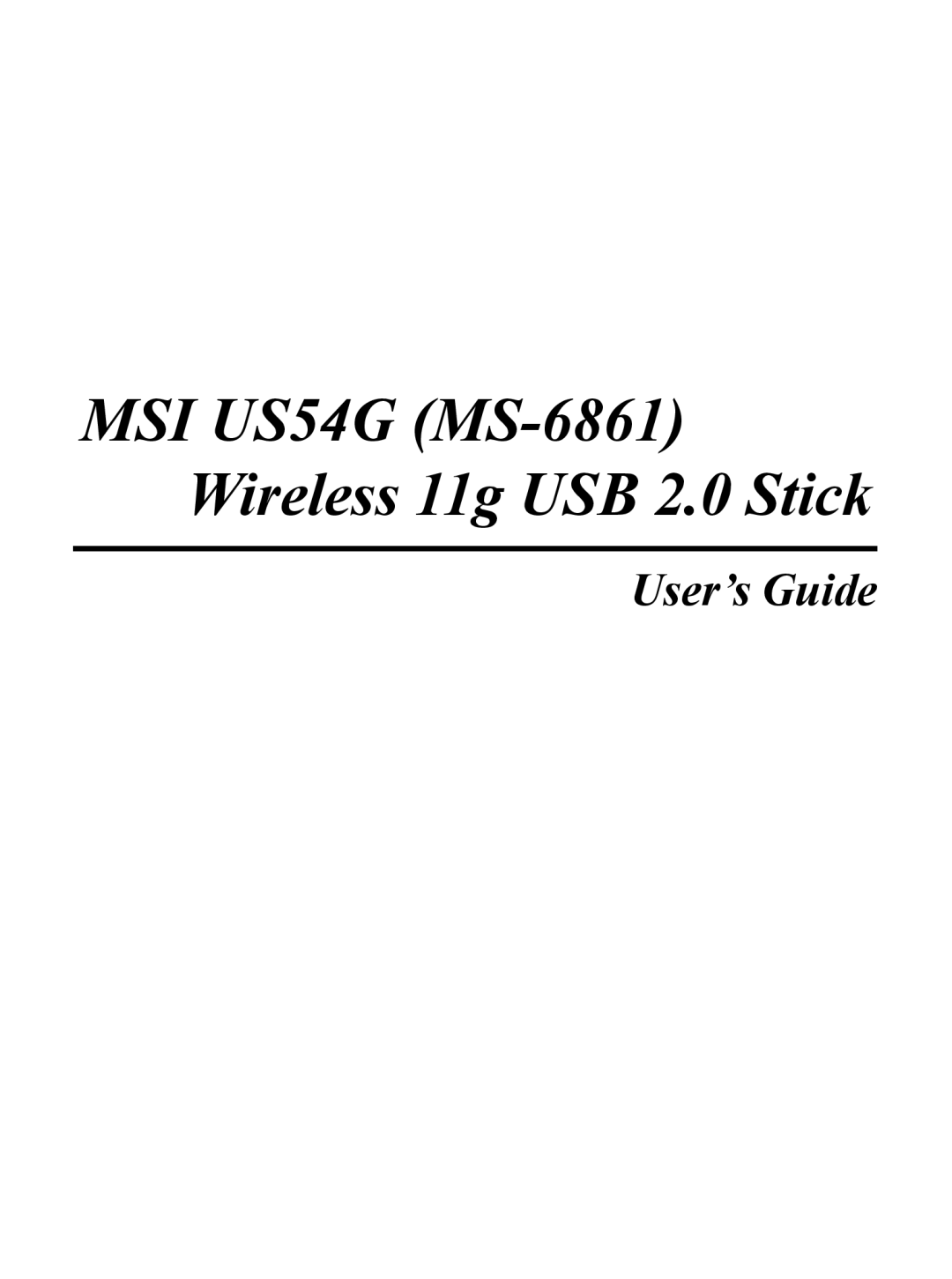 MSI manual MSI US54G MS-6861 Wireless 11g USB 2.0 Stick 