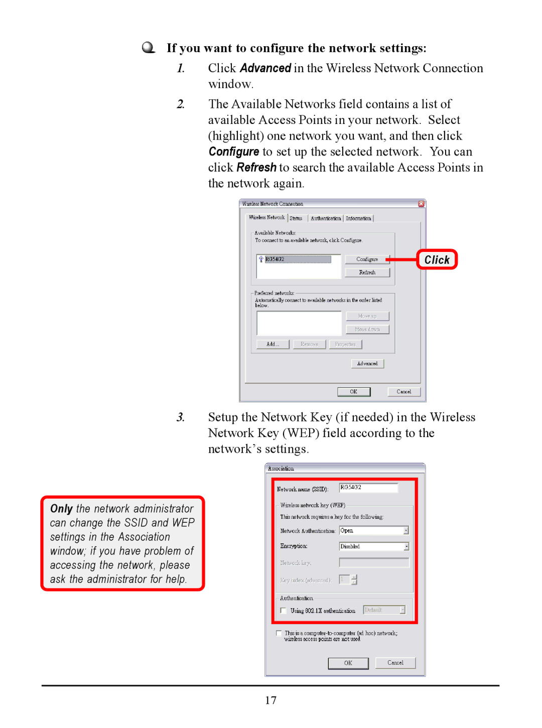 MSI US54G manual If you want to configure the network settings 