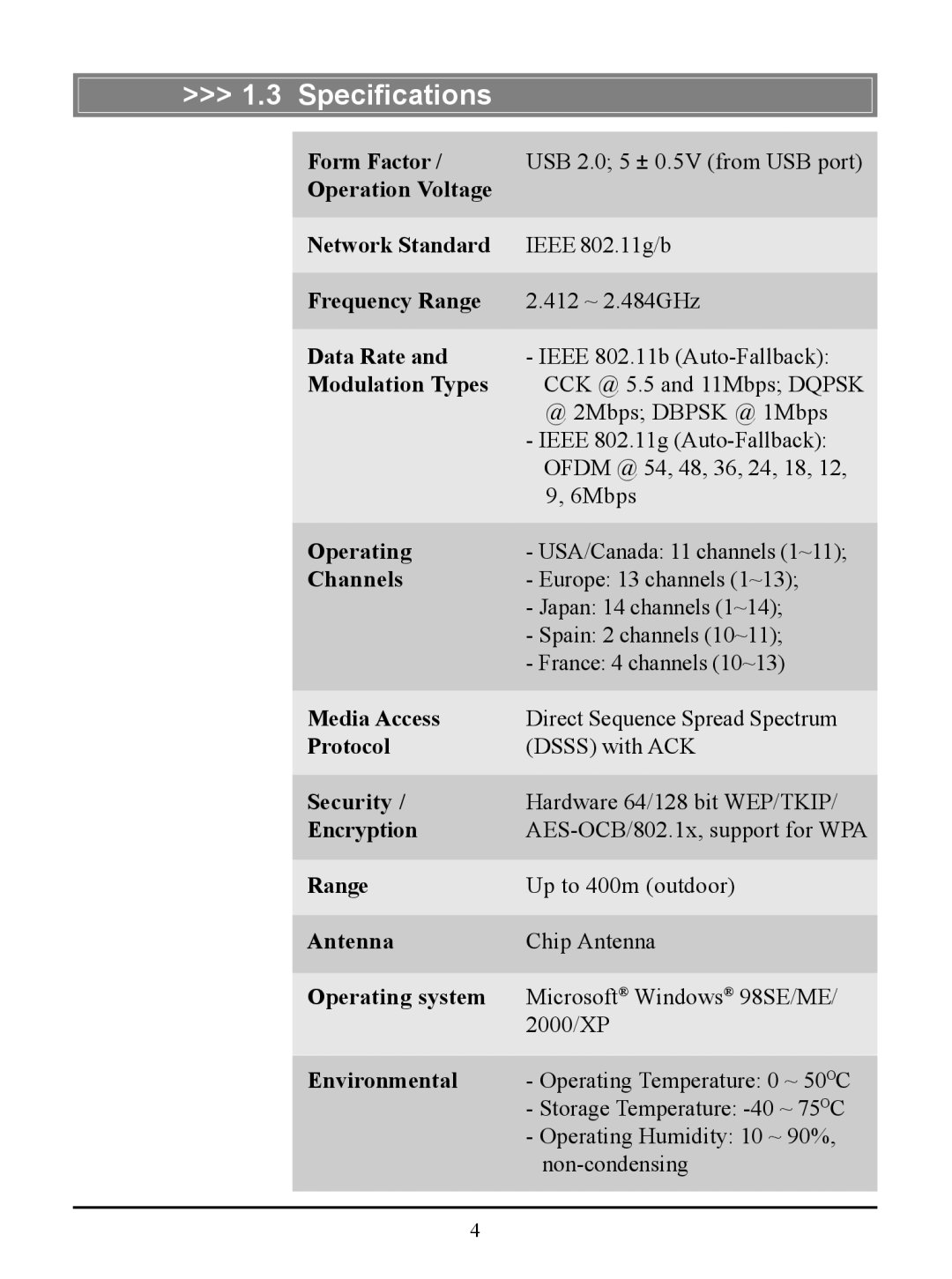 MSI US54G manual Specifications 