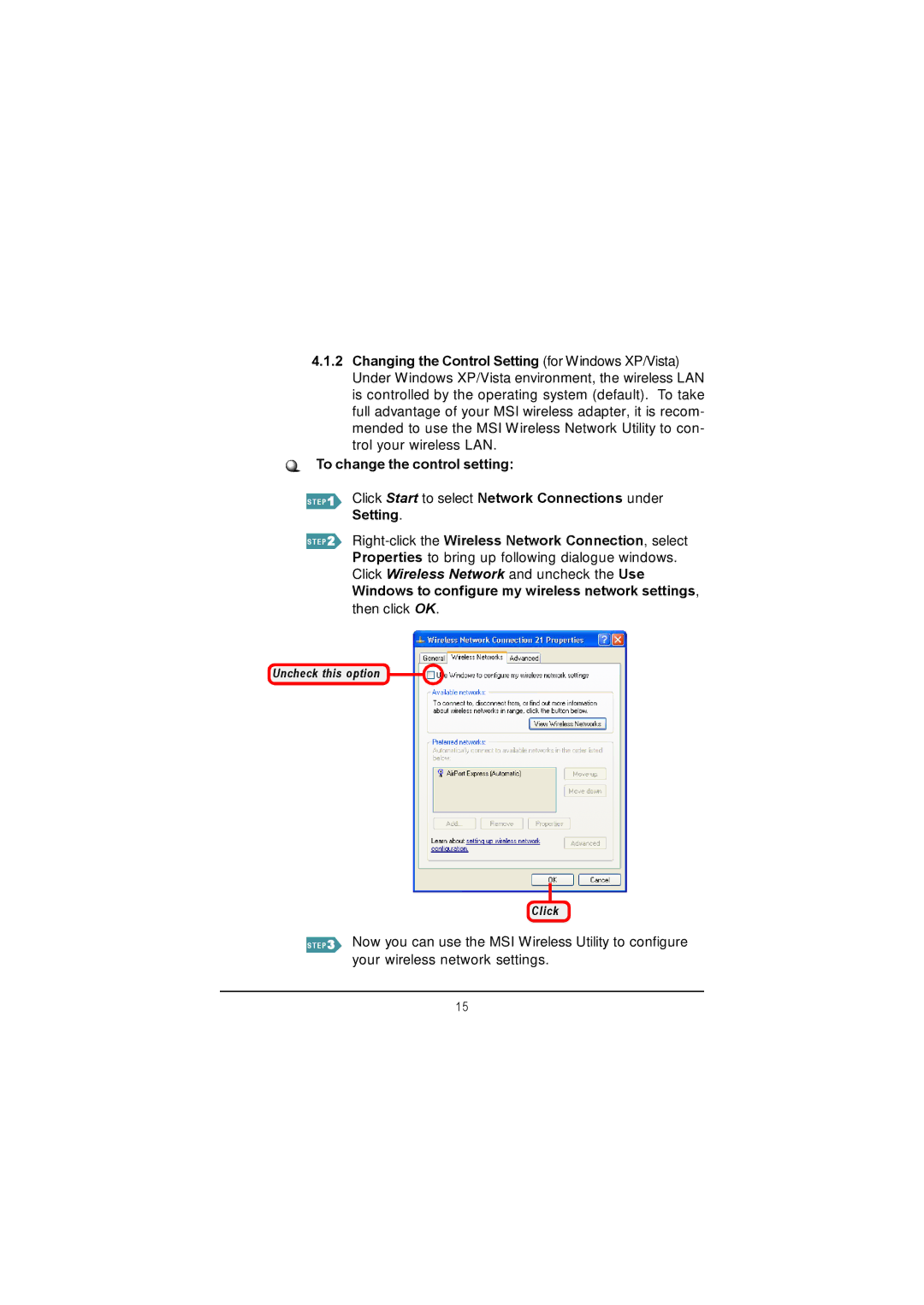 MSI US60G manual Click Start to select Network Connections under 