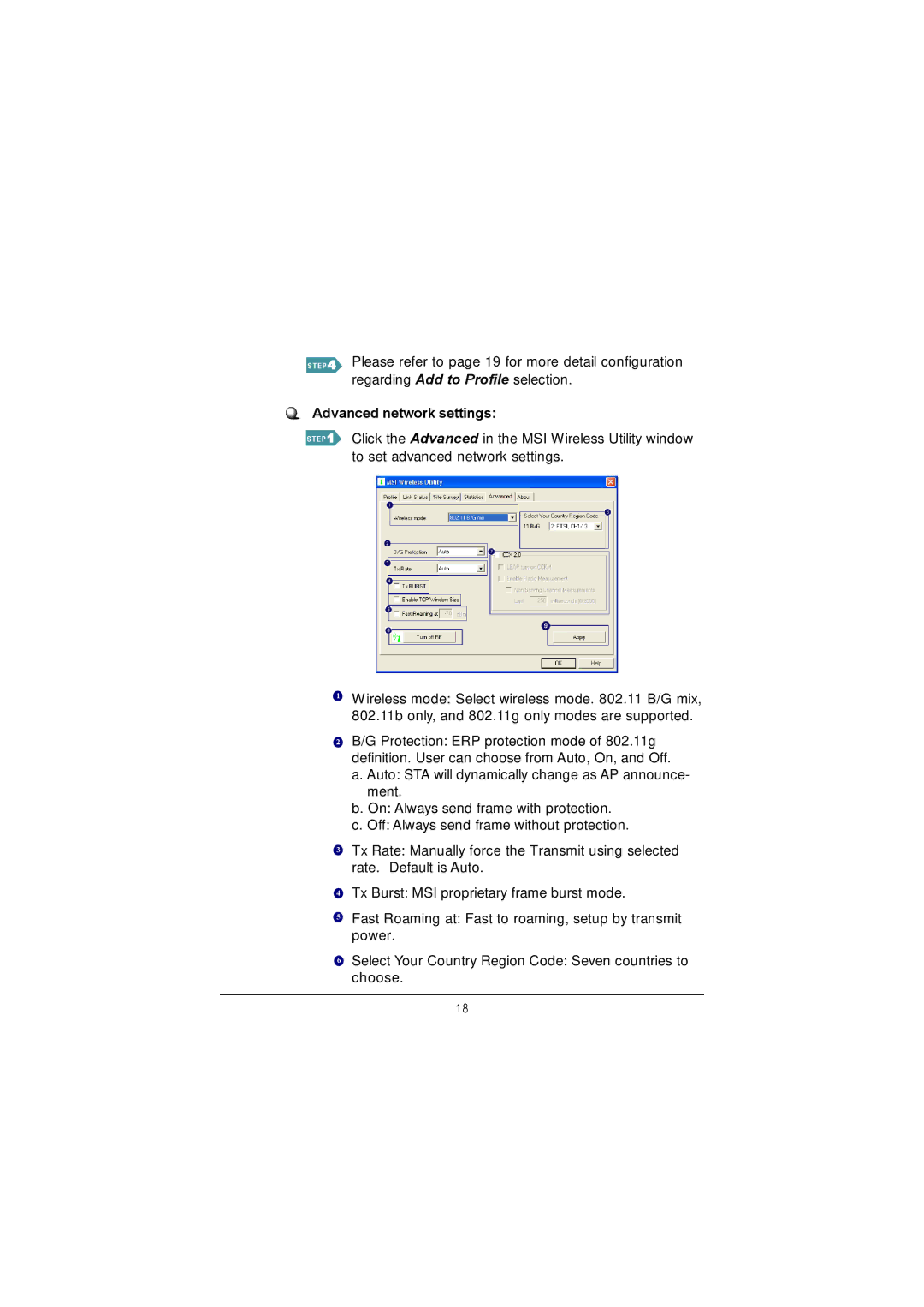 MSI US60G manual Advanced network settings 