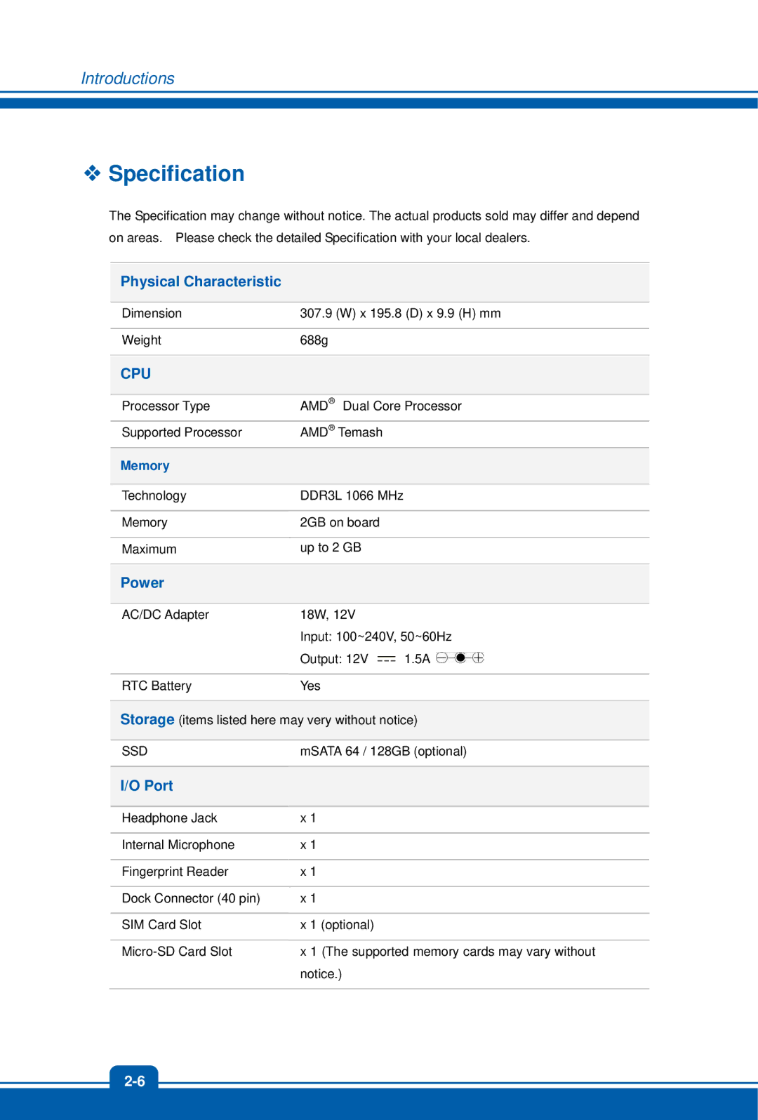 MSI W20 3M manual  Specification, Cpu 