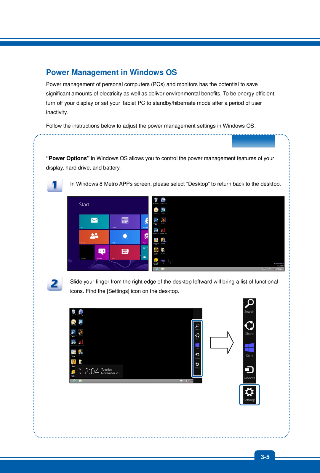 MSI W20 3M manual Power Management in Windows OS 