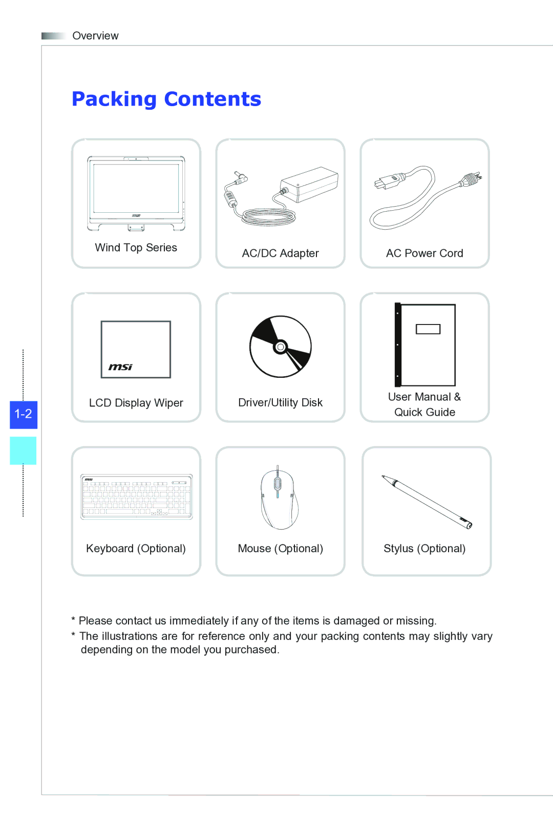 MSI Wind-Top-AE1941 manual Packing Contents 