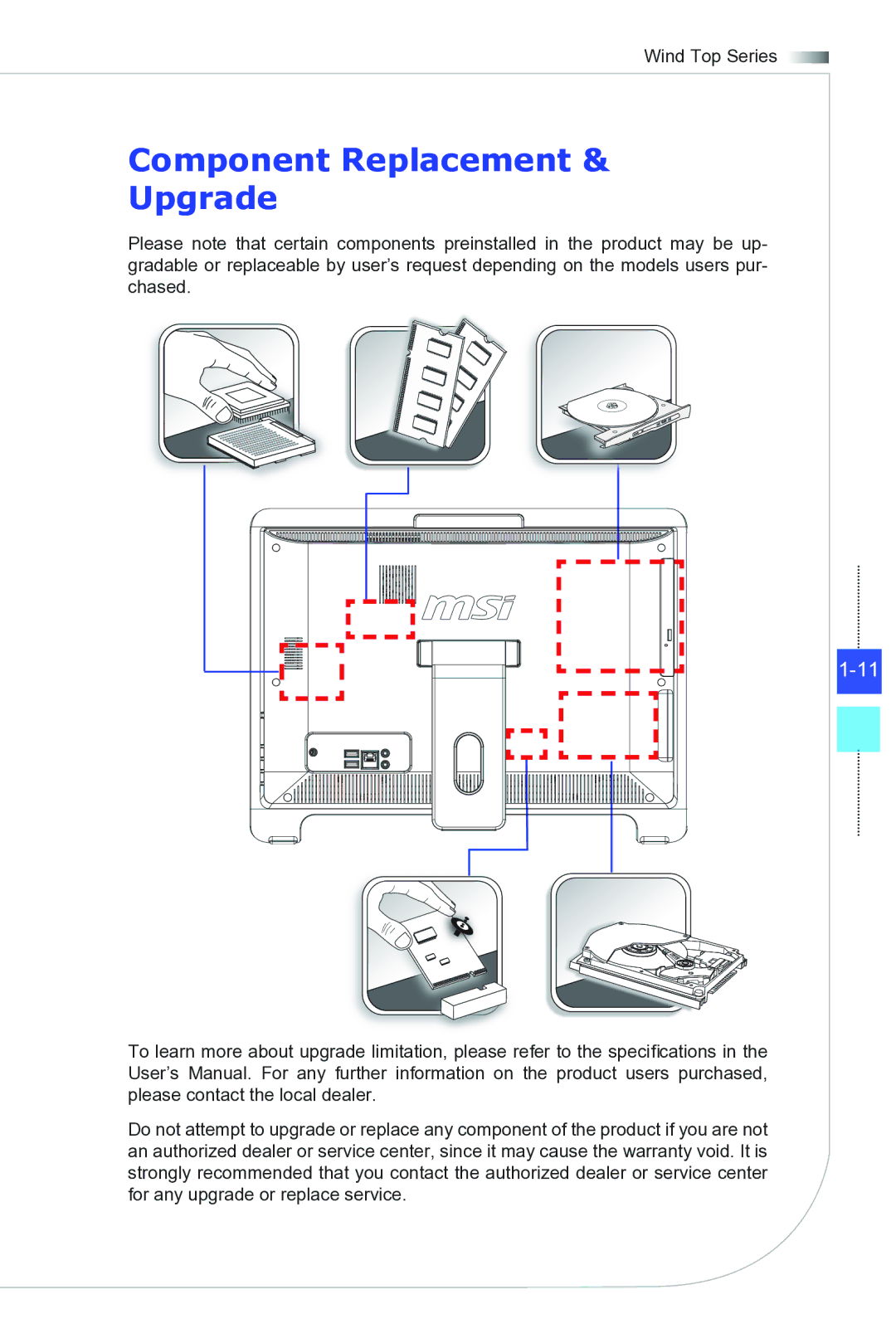 MSI Wind-Top-AE1941 manual Component Replacement Upgrade 