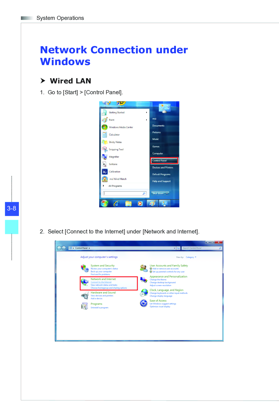 MSI Wind-Top-AE1941 manual Network Connection under Windows,  Wired LAN 