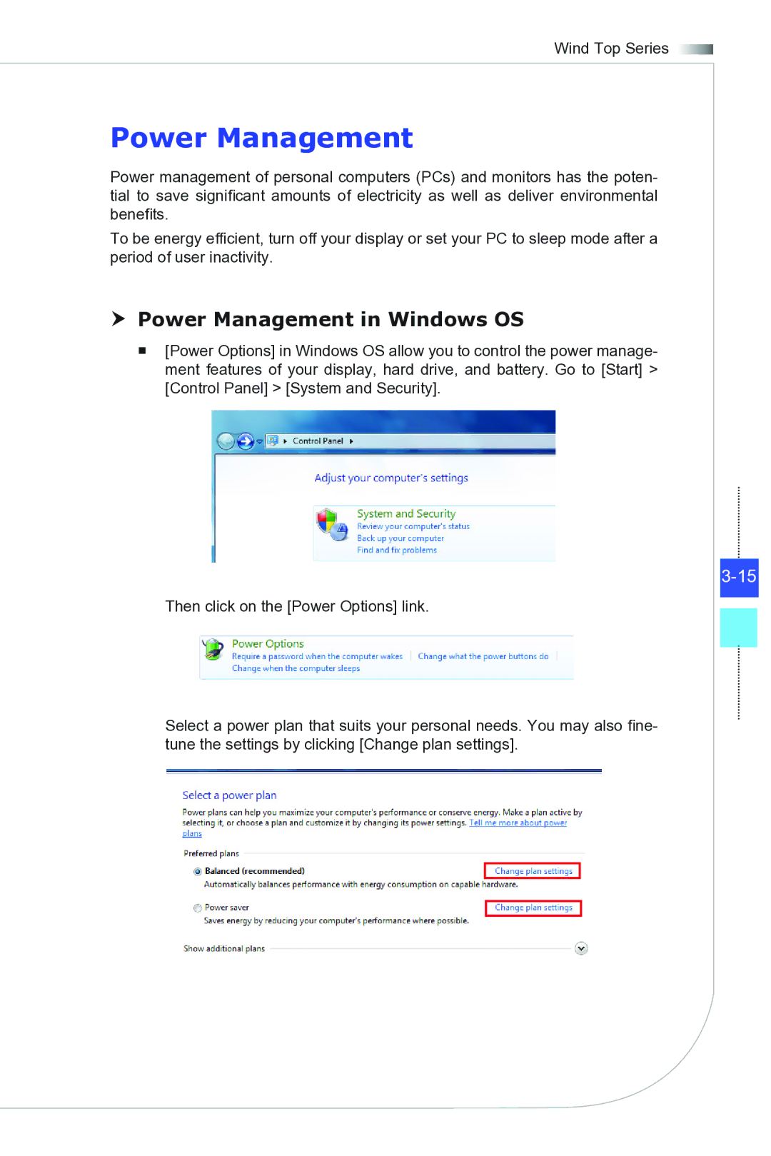 MSI Wind-Top-AE1941 manual  Power Management in Windows OS 