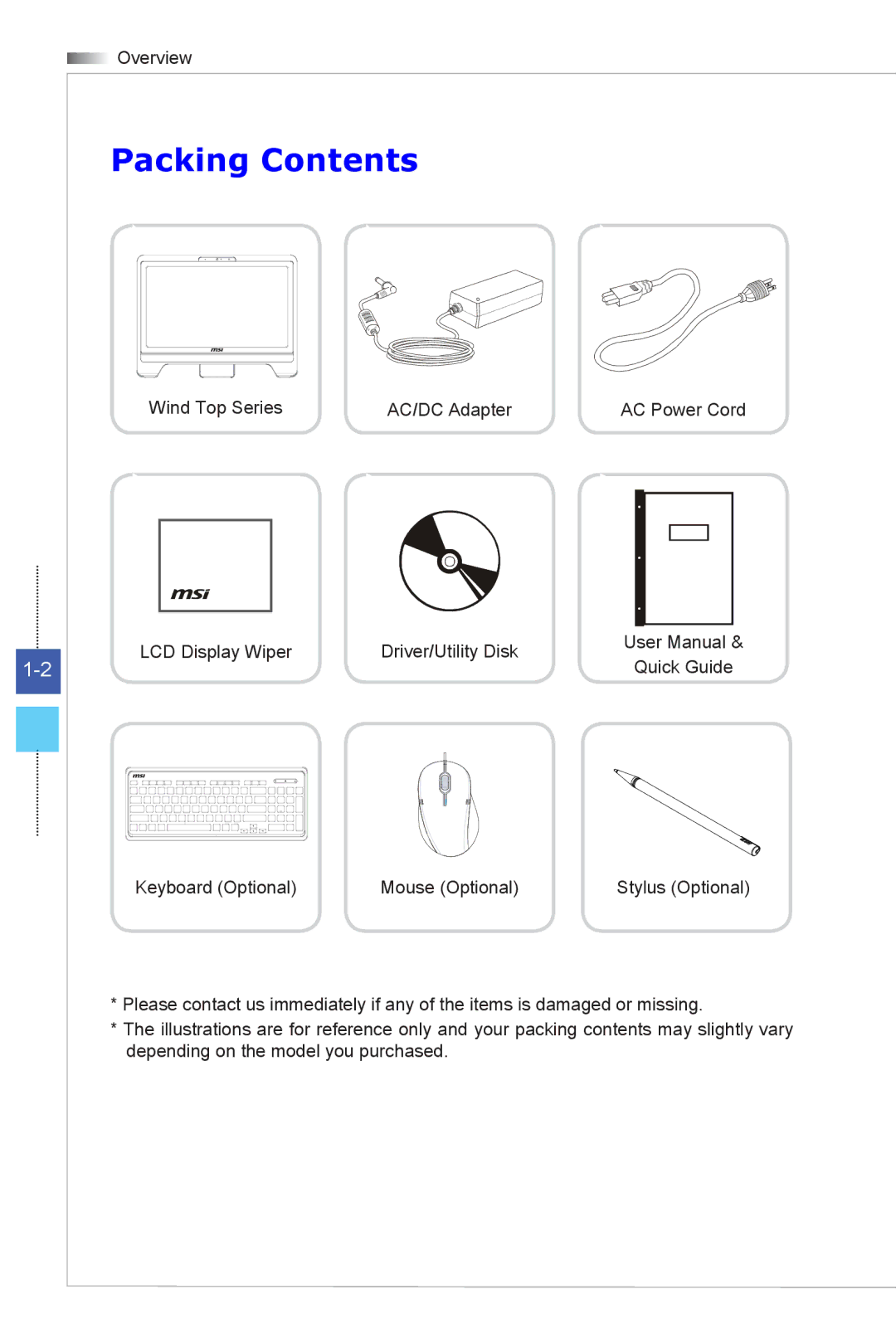 MSI Wind-Top-AE2051 manual Packing Contents 