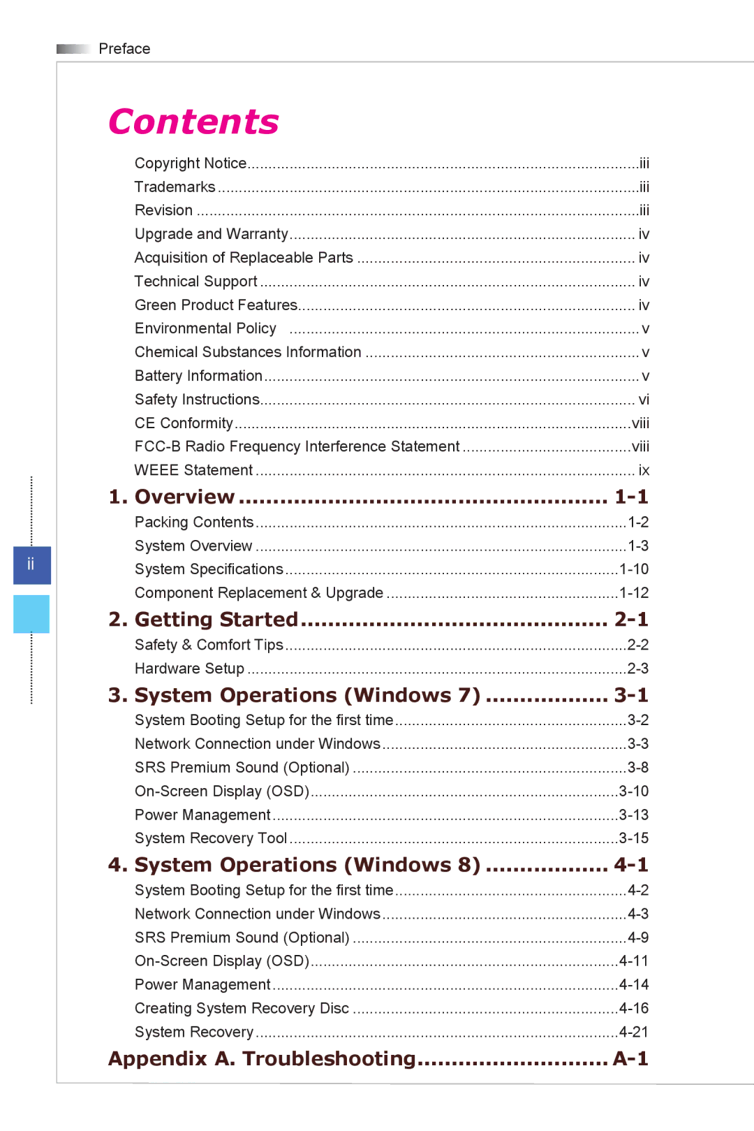 MSI Wind-Top-AE2051 manual Contents 