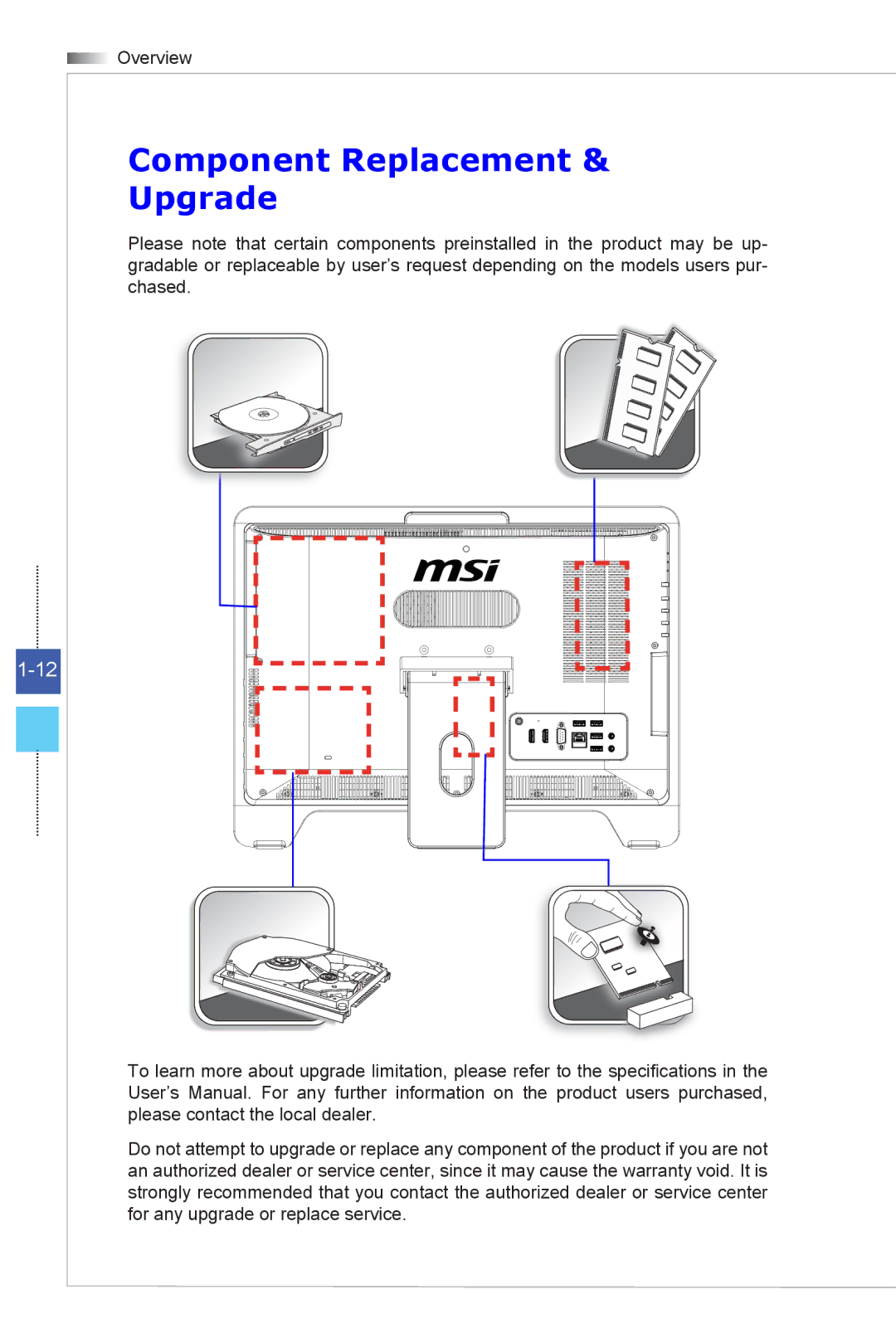 MSI Wind-Top-AE2051 manual Component Replacement Upgrade 