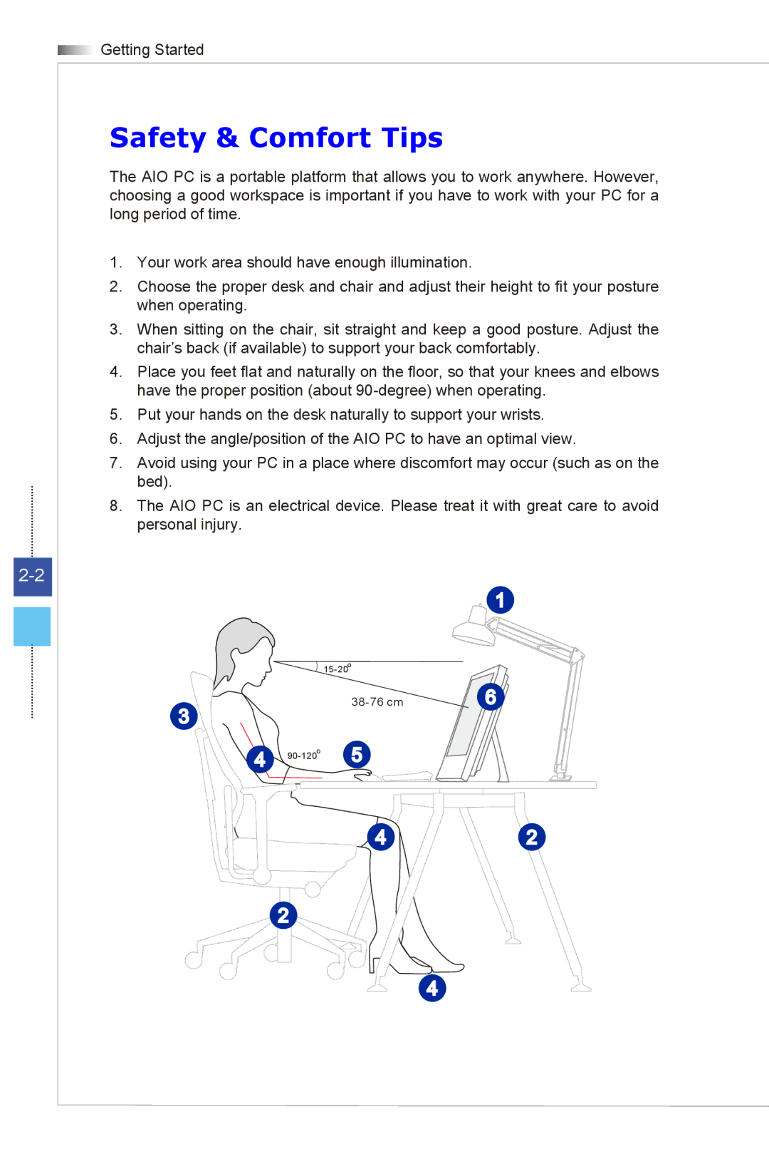 MSI Wind-Top-AE2051 manual Safety & Comfort Tips 