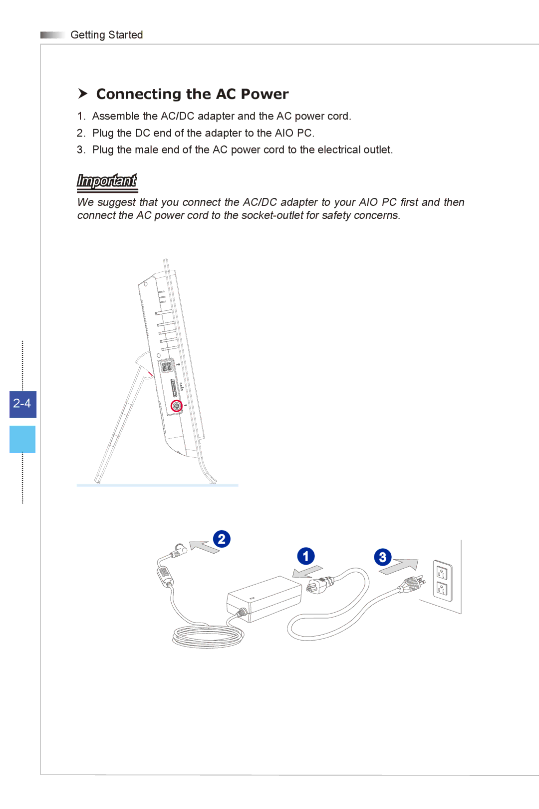 MSI Wind-Top-AE2051 manual  Connecting the AC Power 