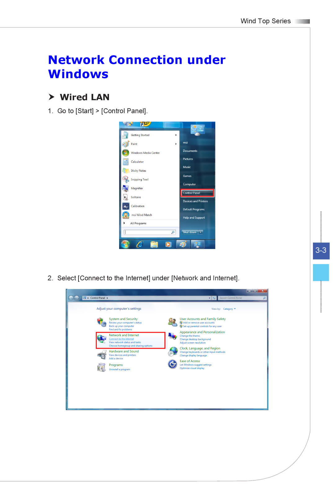 MSI Wind-Top-AE2051 manual Network Connection under Windows,  Wired LAN 