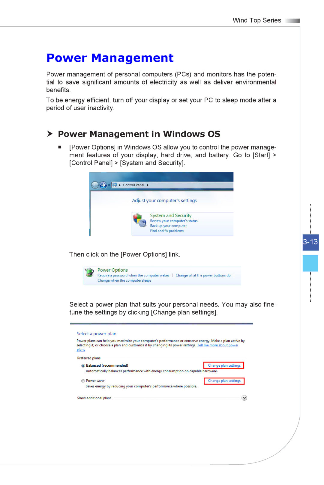 MSI Wind-Top-AE2051 manual  Power Management in Windows OS 