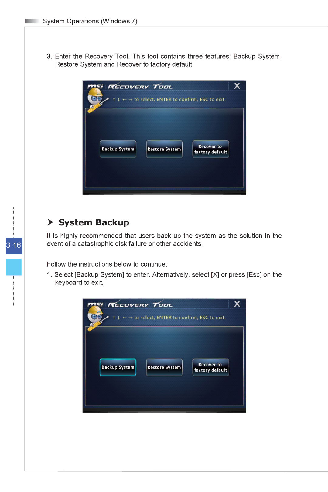 MSI Wind-Top-AE2051 manual  System Backup 