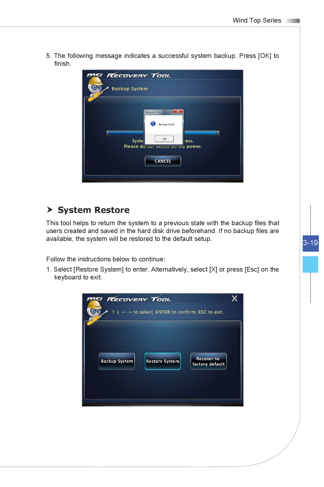 MSI Wind-Top-AE2051 manual  System Restore 