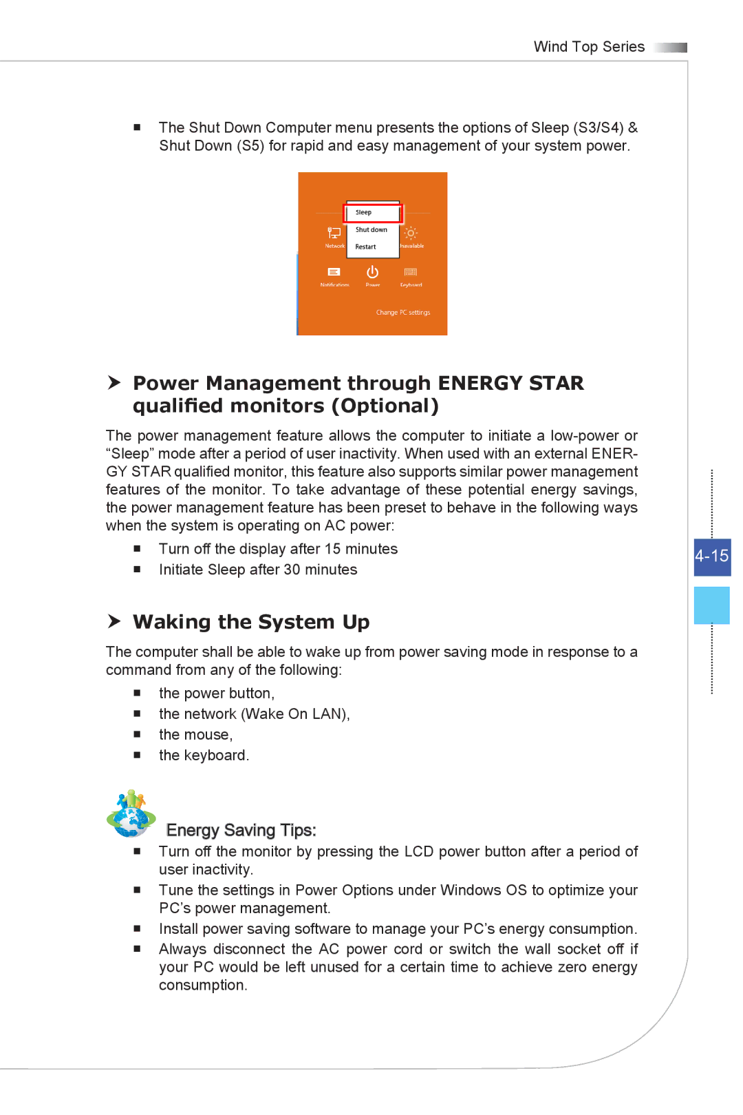 MSI Wind-Top-AE2051 manual  Waking the System Up 