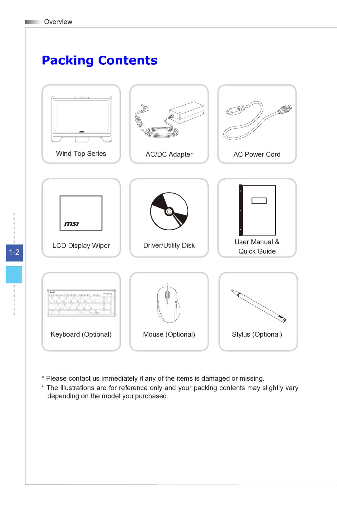 MSI Wind-Top-AE2081 manual Packing Contents 