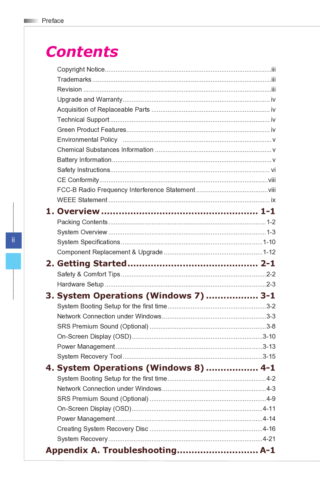 MSI Wind-Top-AE2081 manual Contents 