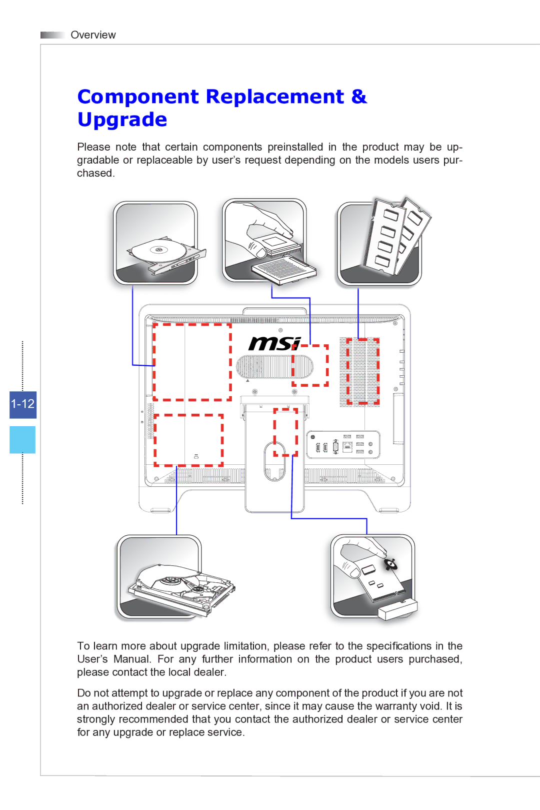 MSI Wind-Top-AE2081 manual Component Replacement Upgrade 