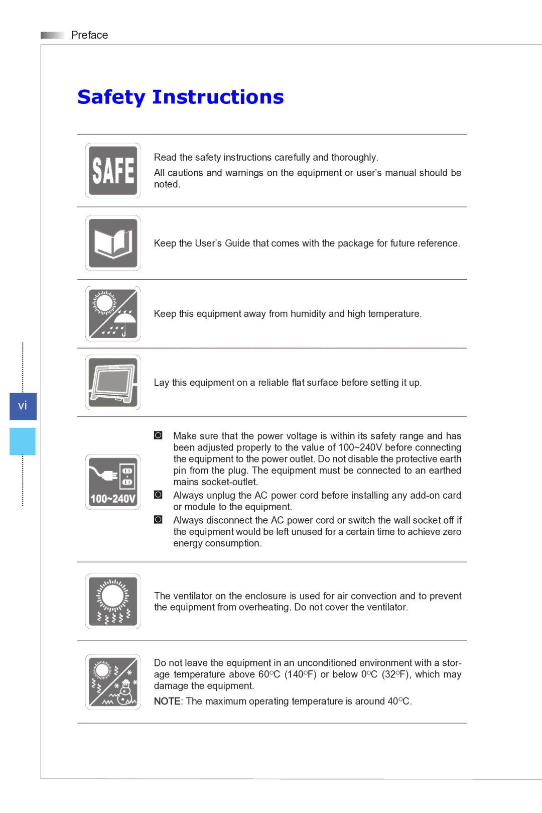 MSI Wind-Top-AE2081 manual Safety Instructions 