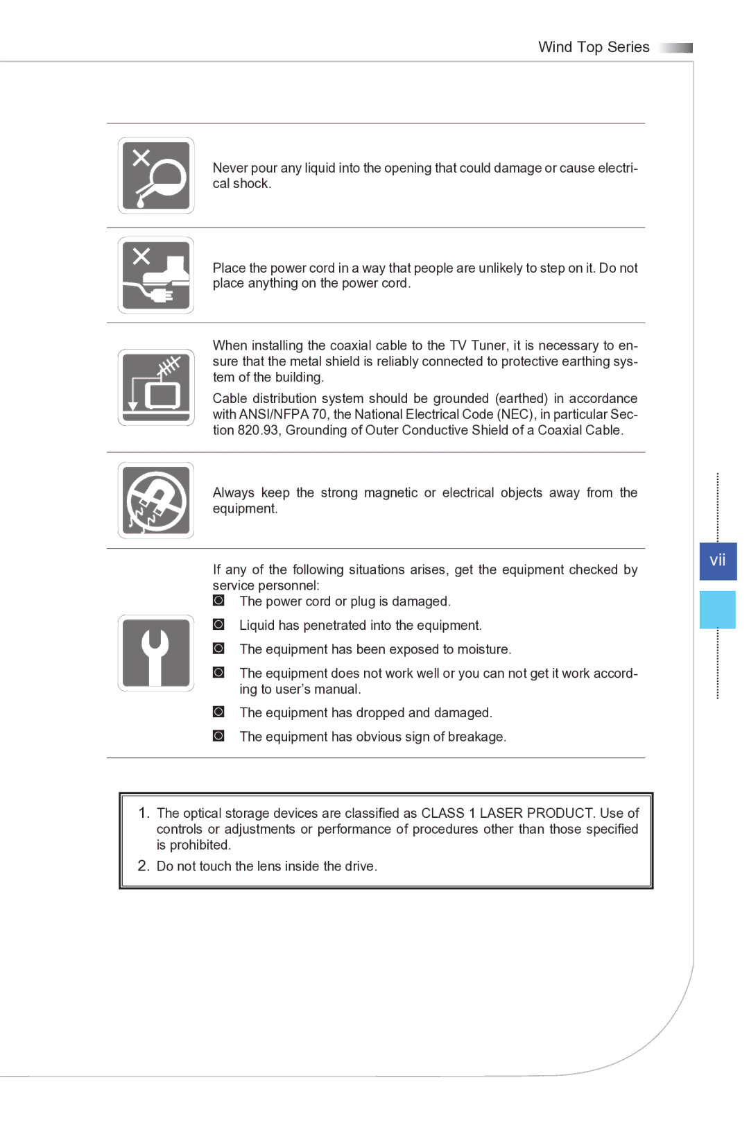 MSI Wind-Top-AE2081 manual Vii 