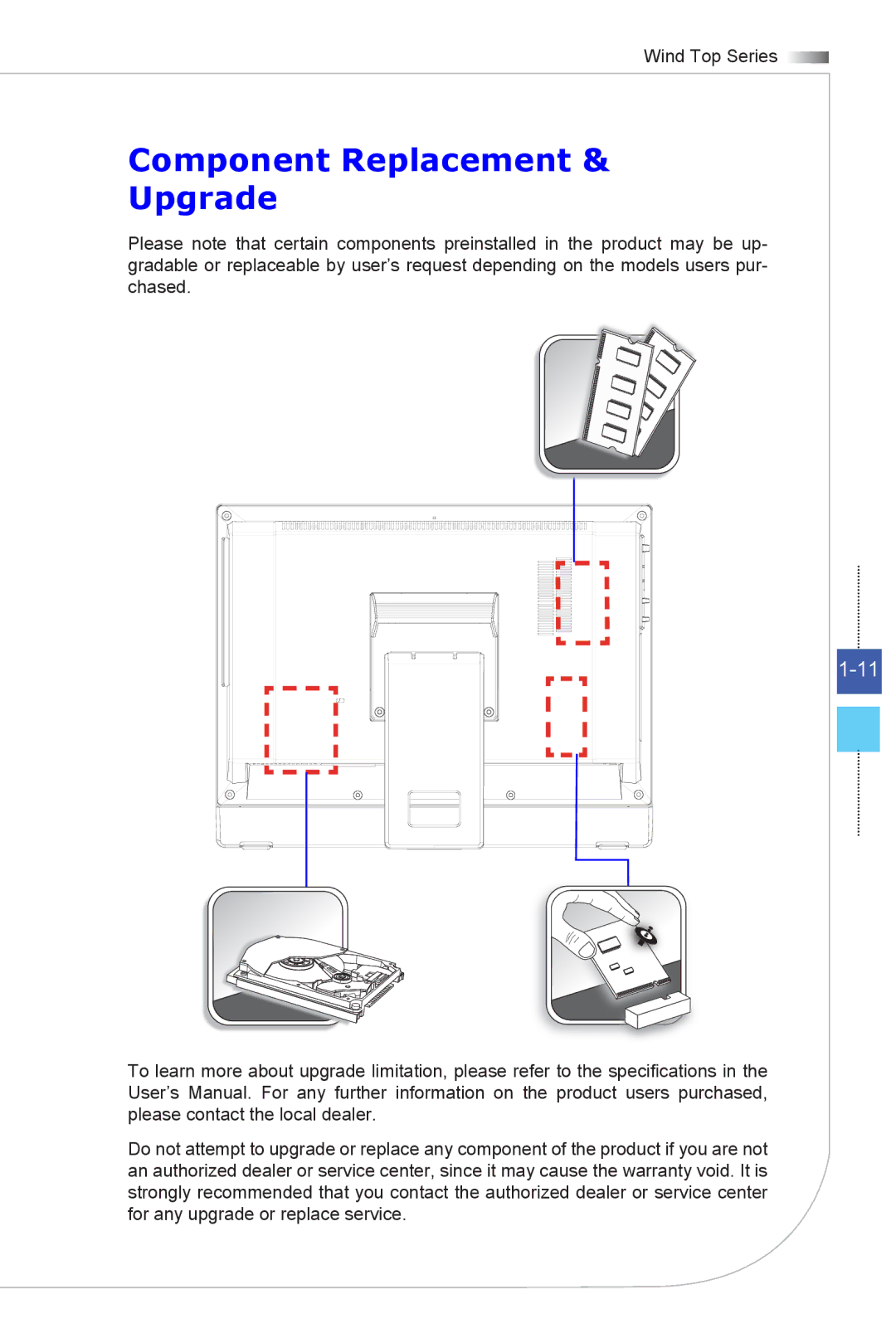 MSI Wind-Top-AP1622 manual Component Replacement Upgrade 