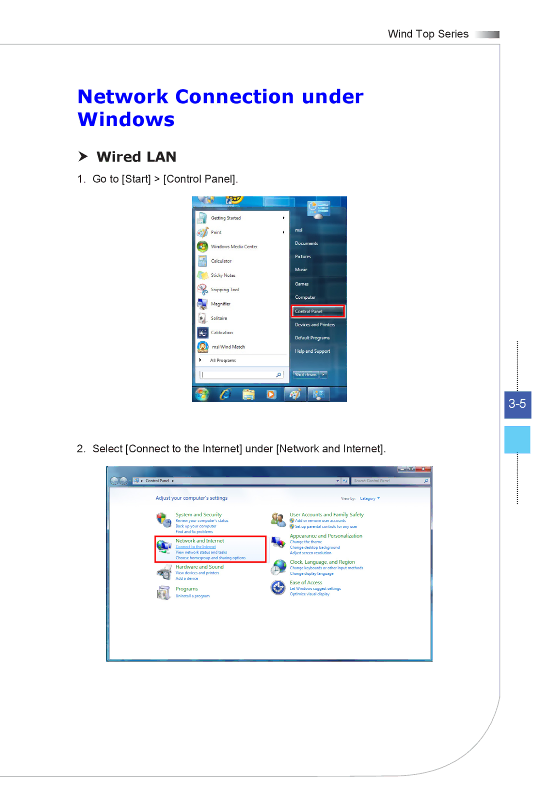 MSI Wind-Top-AP1622 manual Network Connection under Windows,  Wired LAN 