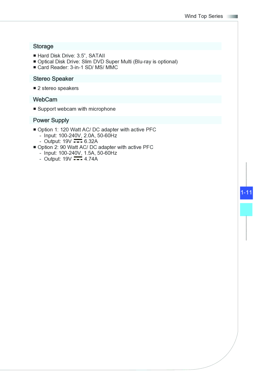 MSI Wind-Top-AP2021 manual Stereo Speaker 